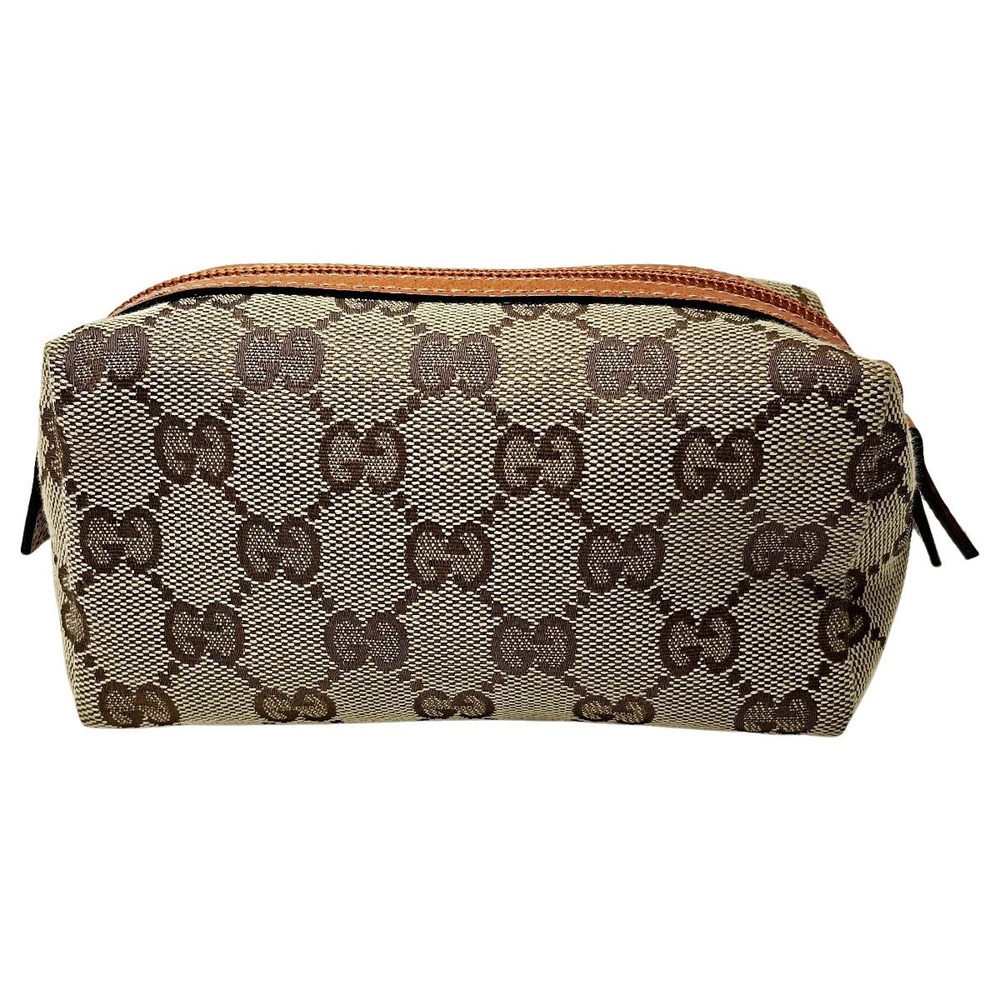 Gucci GG Beige Brown Pouch Clutch Leather Canvas